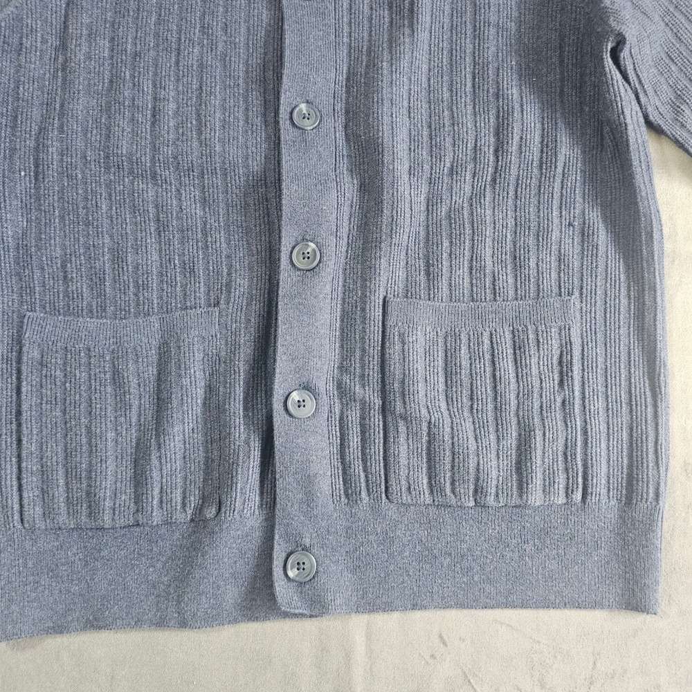 Goodfellow & Co Mens Blue Ribbed Button Front Cardigan Sweater Collared Medium - Picture 3 of 8